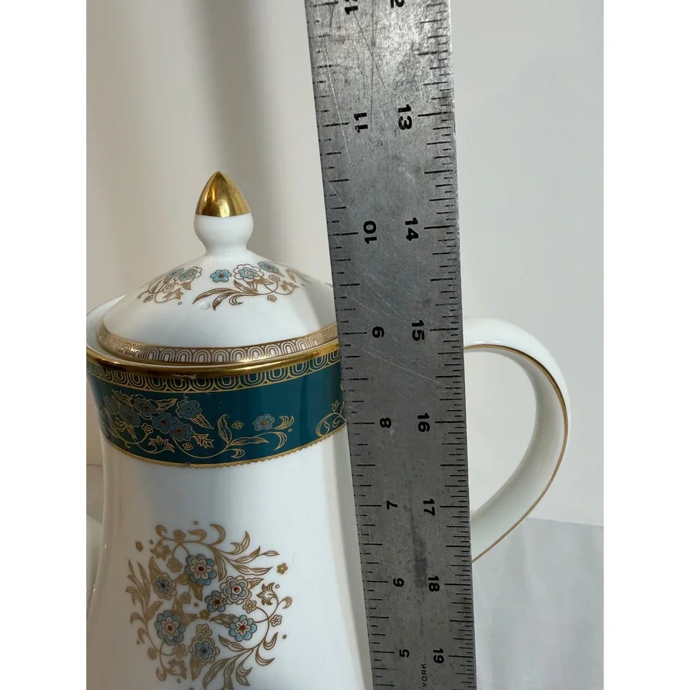 Wedgwood Agincourt R4513 Coffee Pot Bone China Teal Blue Gold Floral England